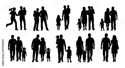 Happy family silhouette set, Family silhouettes, Vector illustration silhouettes of family, Collection of family silhouettes on isolated background