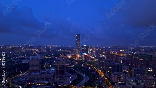 Wallpaper Mural 4K real time aerial view of Shanghai Zhangjiang Hi Tech Development Zone at night. Torontodigital.ca