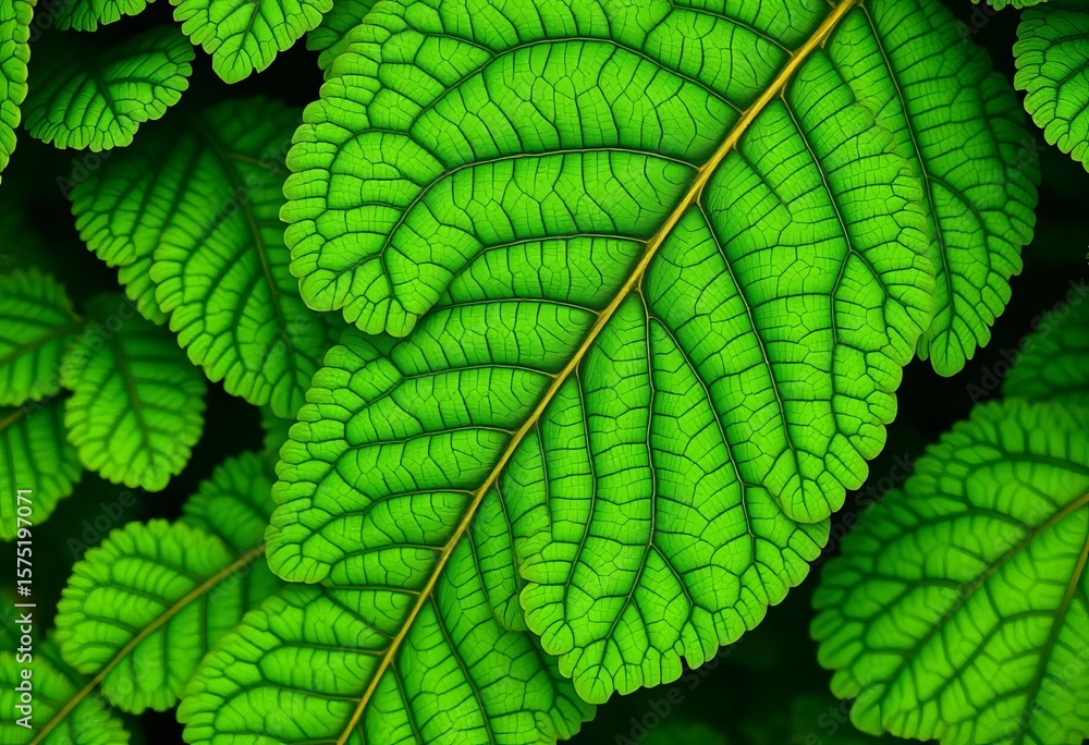 Fototapeta premium Intricate green leaf pattern, vibrant foliage texture, leaves, growth