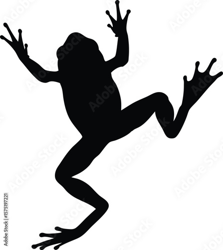 Black Frog Silhouette in Motion, Climbing Amphibian Vector Illustration