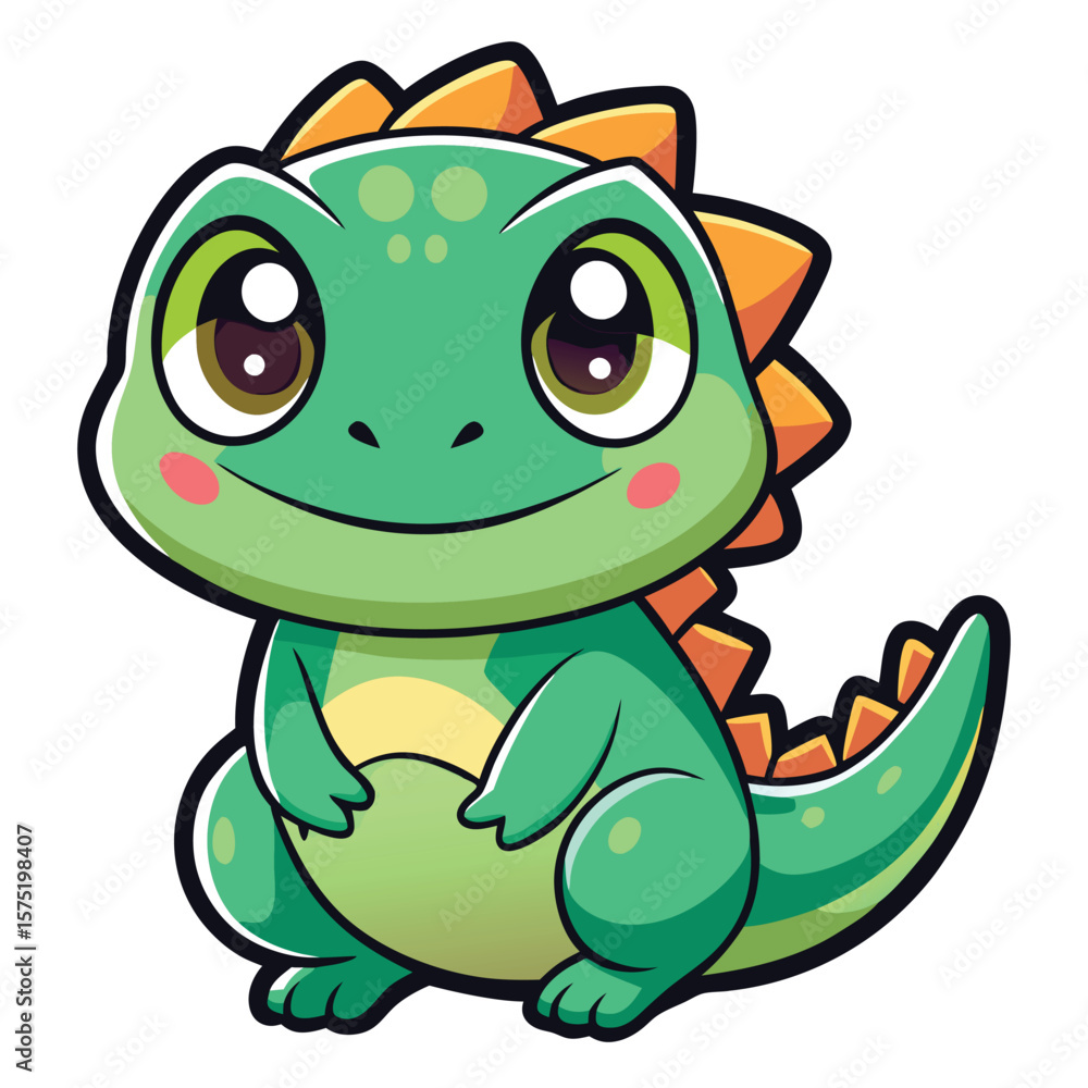 Obraz premium Cute cartoon dinosaur with large eyes and a smile