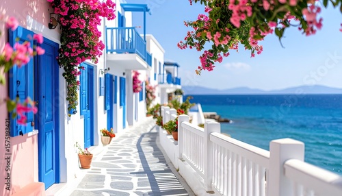 Fototapeta Naklejka Na Ścianę i Meble -  Coastal village with bougainvillea