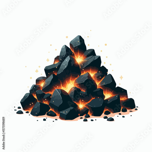 vector illustration of a pile of glowing flaming rocks