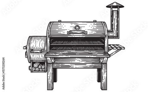 BBQ Smoker Grill Hand-Drawn Engraving vector illustration 