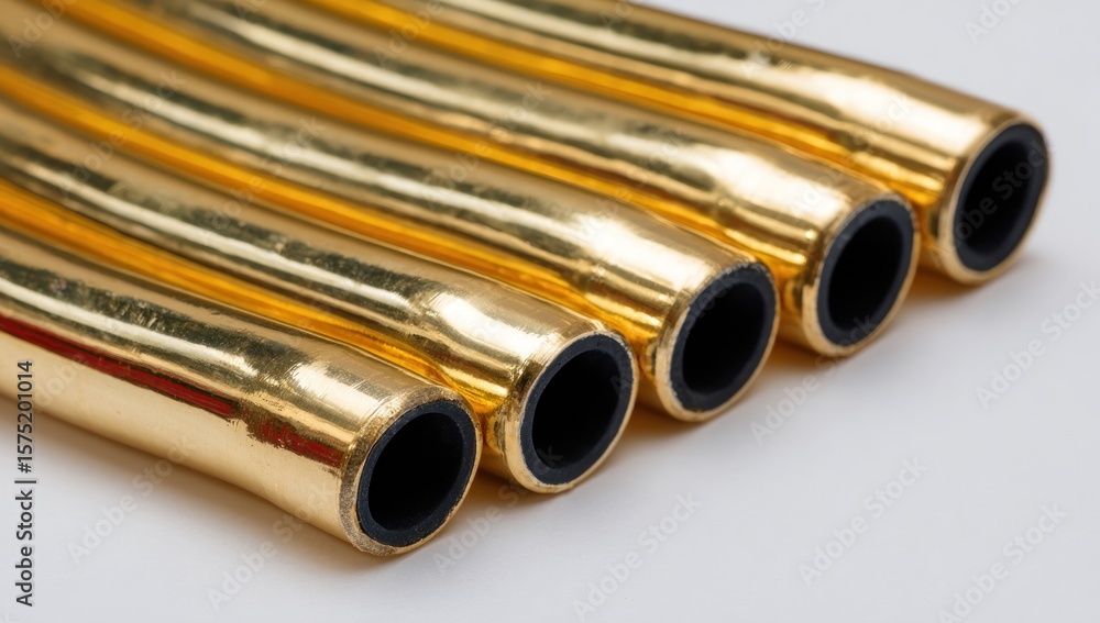 Fototapeta premium Gold tubes arranged on white background