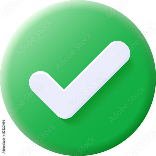 Green check mark 3D icon symbol isolated transparent