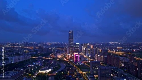 Wallpaper Mural 4K real time aerial view of Shanghai Zhangjiang Hi Tech Development Zone at night. Torontodigital.ca