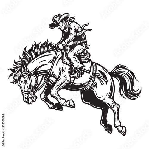 Cowboy Riding a Bucking Bronco Horse Rodeo Vector Illustration