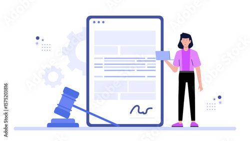 Legal advisor drafting business operating agreements flat vector illustration