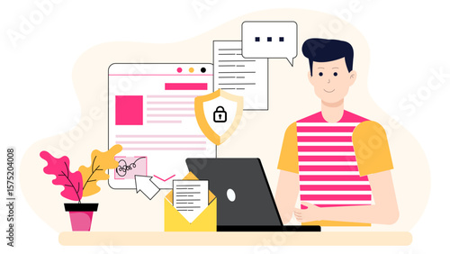 Freelancer using e-signature tool for managing contracts flat vector illustration