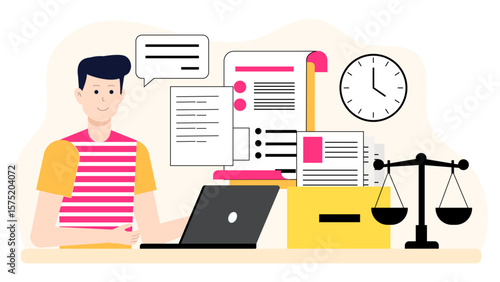 Legal advisor drafting business operating agreements flat vector illustration