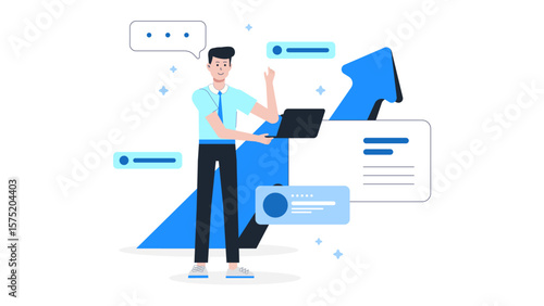 Startup pitching subscription model to business partners flat vector illustration