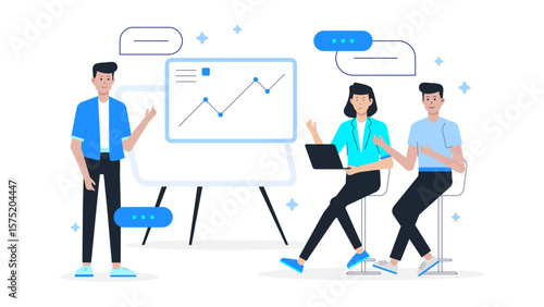 CEO presenting key results during strategy meeting flat vector illustration