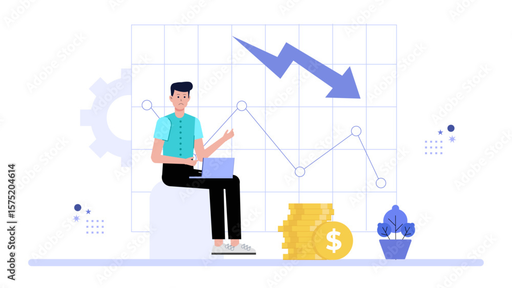 Fototapeta premium Finance Officer Calculating Break-Even Point Flat Vector Illustration
