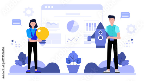 Startup Team Brainstorming Monetization Models Flat Vector Illustration