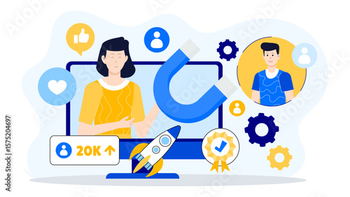 Startup Team Analyzing Customer Acquisition Channels Flat Vector Illustration