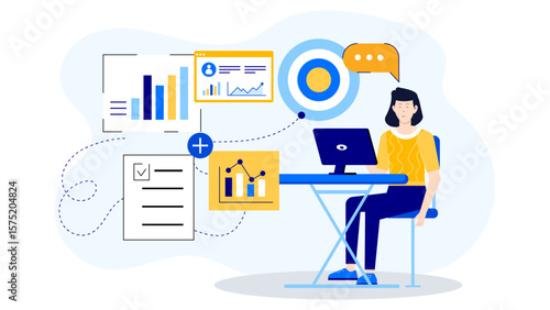 HR Team Aligning Employee Goals and Process Flat Vector Illustration