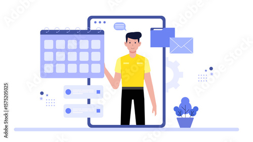 Remote Employees Syncing Tasks with Calendar Tool, Flat Vector Illustration