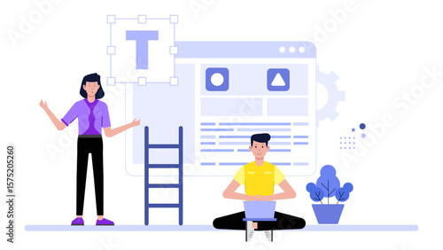 UI Team Updating Typography for Accessibility, Flat Vector Illustration