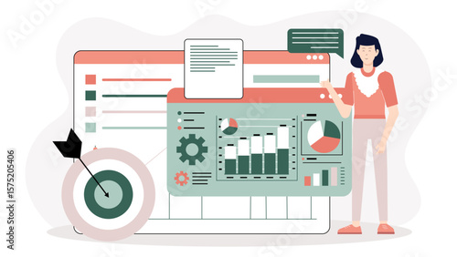 Startup Team Reviewing Churn Reduction Plan, Flat Vector Illustration