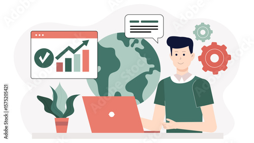 CEO Presenting Equity Distribution Strategy, Flat Vector Illustration
