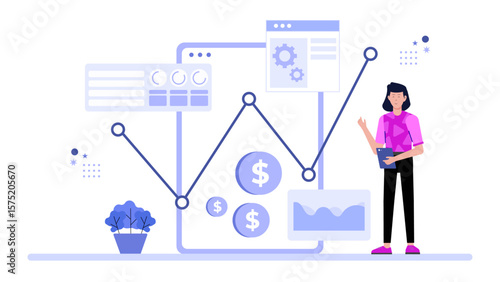 Sales Rep Tracking Pipeline in Mobile CRM Flat Vector Illustration
