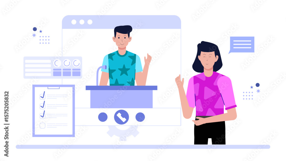 CEO Hosting Live Townhall About Growth Flat Vector Illustration CEO Hosting Live Townhall About Growth Flat Vector Illustration
