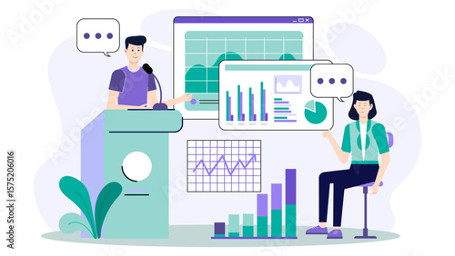 CEO Hosting Live Townhall About Growth Flat Vector Illustration