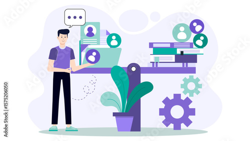 Project Manager Distributing Resources Across Teams Flat Vector Illustration