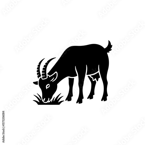 black goat eating grass, simple icon clip art preview