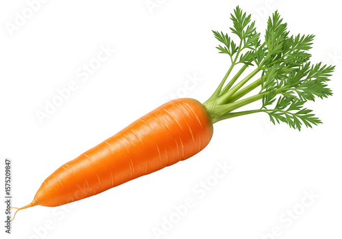 Fresh orange carrot with green stems and leaves isolated on transparent background