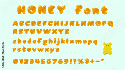 Cute Honey Alphabet Font Set – Yellow Bubble Letters with Numbers & Symbols
