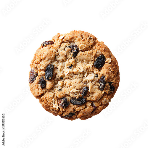 A single oatmeal raisin cookie, freshly baked and delicious, isolated on white isolated on transparent background