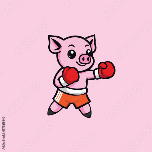 Cartoon Pig Boxer Vector