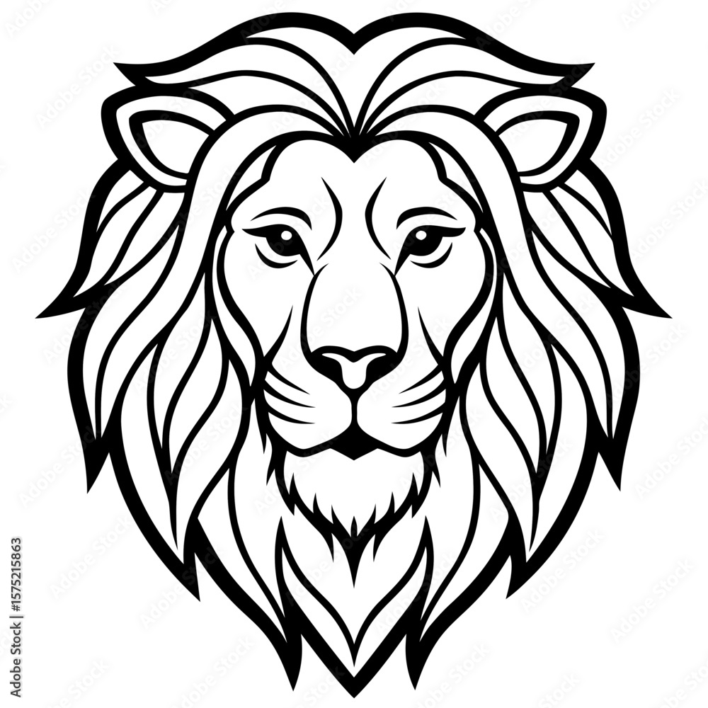 Fototapeta premium Majestic lion head with flowing mane in bold black and white silhouette