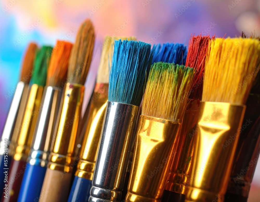 Fototapeta premium Colorful paintbrushes close-up (1)