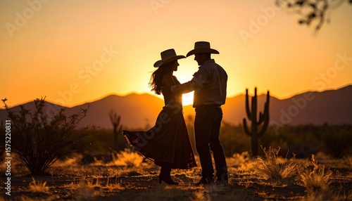 Couple dancing at sunset in the desert