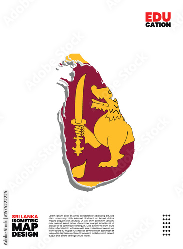 Map of Sri Lanka design with isometric view and flag overlay for education and infographic use