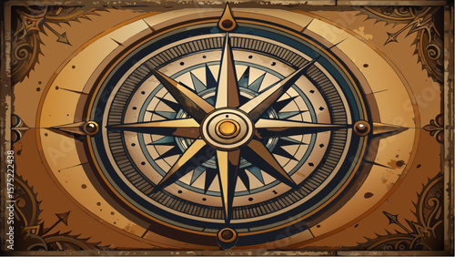 vintage compass on old wooden background