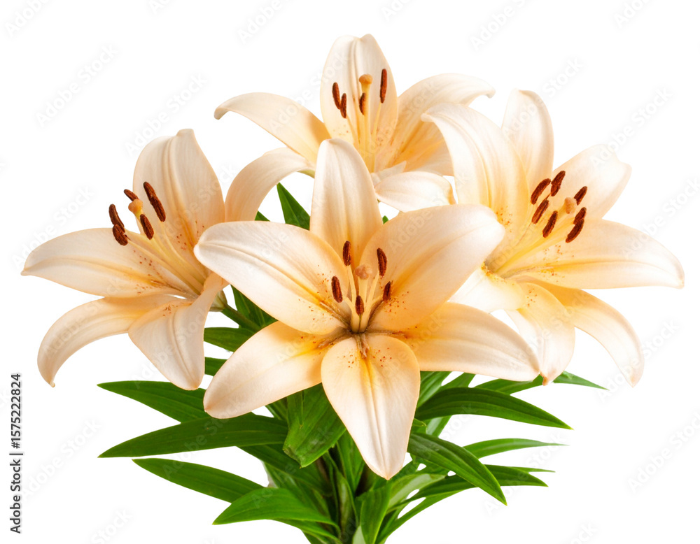 Fototapeta premium Bouquet of Three Peach Lilies, Isolated on Transparent Background PNG 