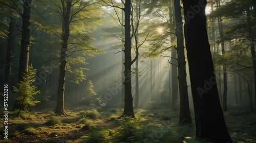 Wallpaper Mural Sunbeams Through Misty Forest Torontodigital.ca