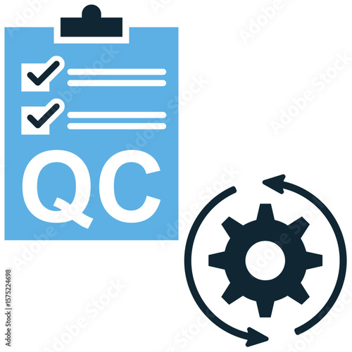 Quality control process icon vector, illustrating systematic steps for maintaining standards. Ideal for manufacturing, workflow diagrams, or business operations.