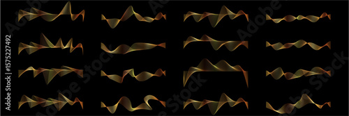 Set of gold dynamic wave line vector, representing luxury and fluid motion. Ideal for elegant branding, financial, or high-end abstract designs.