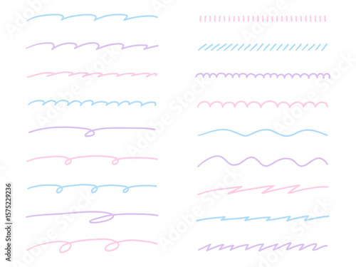 手書き風の線のベクターイラストセット。手描き、飾り、落書き、線画