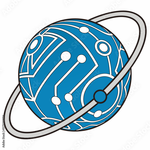 
a blue and white planet with rings