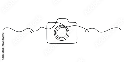 Continuous one line editable stroke of a professional camera. Single line art style vector illustration