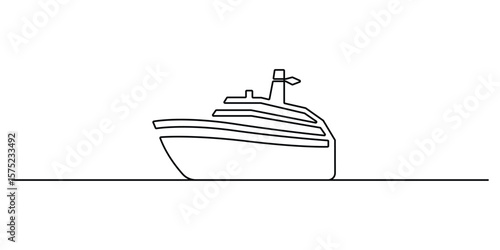 Fishing boat continuous one line drawing isolated on white background vector illustration