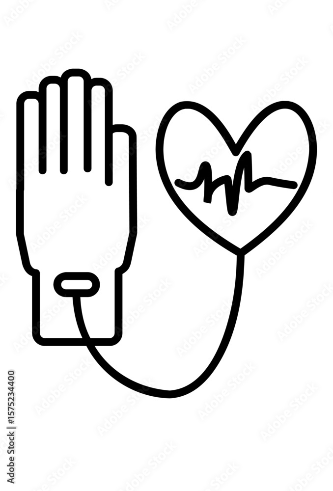 Obraz premium Hand and heart connected, health monitoring concept. Vital signs: hand linked to heart pulse. Health care, human body monitoring symbol. 