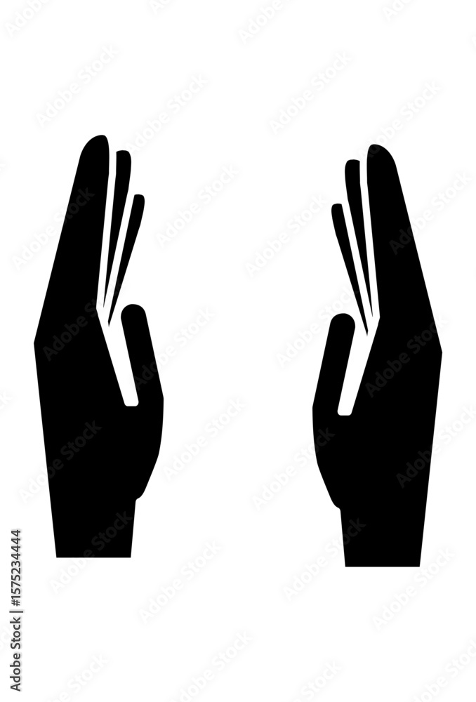 Two stylized black hands with upward-pointing fingers.
Abstract hands icon, palms facing each other, fingers extended.
Graphic of hands in an open or receiving gesture.
Two stylized black hands with upward-pointing fingers.
Abstract hands icon, palms facing each other, fingers extended.
Graphic of hands in an open or receiving gesture.