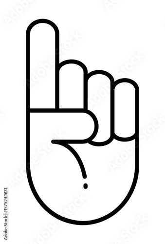 Hand outline with index finger pointing up.
Upward-pointing hand gesture, linear design
 Simple black-and-white raised index finger symbol

